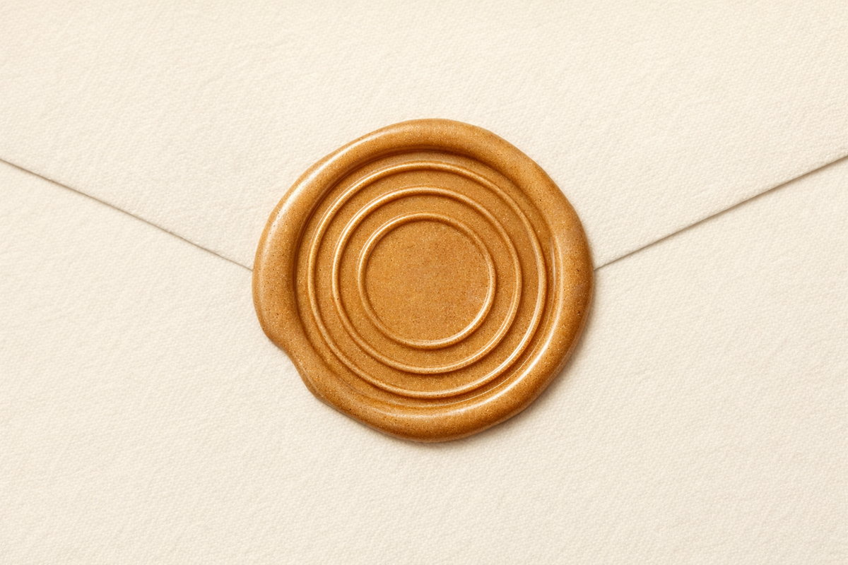 Wax seal on a letter with a beige background